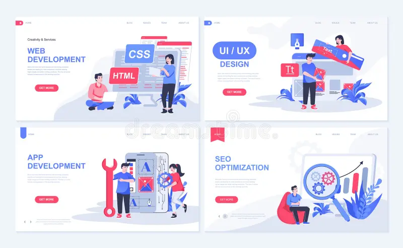 web development concept landing page flat design app creating ui ux designing html programming seo optimization 306426798